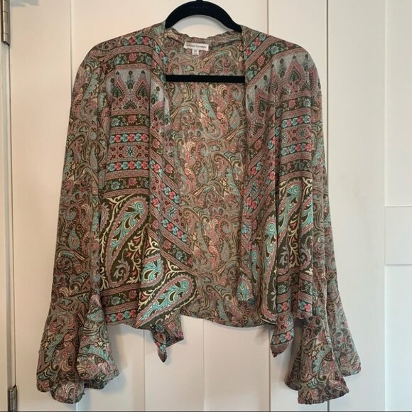 Vintage Tops - Vintage Karma Highway Boho Waterfall Top Wide Flare Sleeves Paisley Print